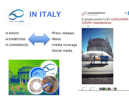 IN ITALY 3 SHOWS 4 EXHIBITIONS 3 CONFERENCES Press releases News media coverage Social media.