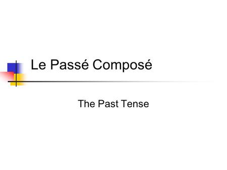 Le Passé Composé The Past Tense Verb tenses Actions do not always take place in the present. To express the past in French, use the verb tense called…