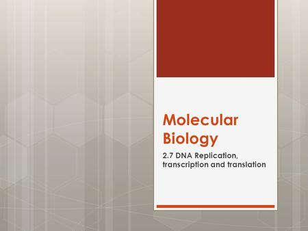 2.7 DNA Replication, transcription and translation