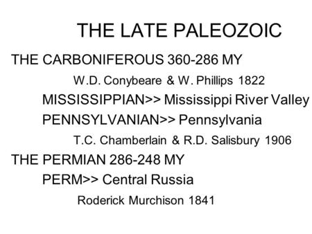 THE LATE PALEOZOIC THE CARBONIFEROUS MY