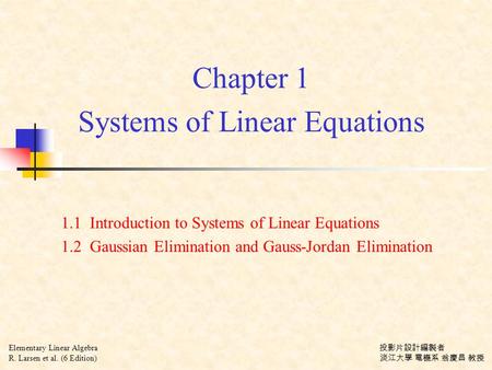 Chapter 1 Systems of Linear Equations