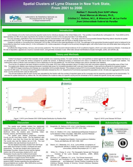 Spatial Clusters of Lyme Disease in New York State, From 2001 to 2006 Nathan T. Donnelly from SUNY Albany Ronei Marcos de Moraes, Ph.D., Cristina S.C.