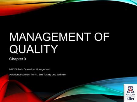 Management of Quality Chapter 9