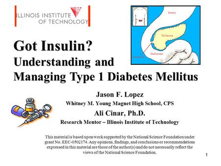 1 Jason F. Lopez Whitney M. Young Magnet High School, CPS Ali Cinar, Ph.D. Research Mentor – Illinois Institute of Technology This material is based upon.