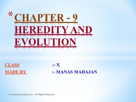 CHAPTER - 9 HEREDITY AND EVOLUTION