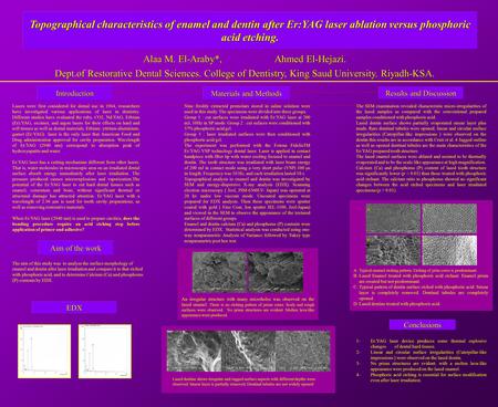 Materials and Methods Aim of the work Conclusions Results and Discussion 1-Er:YAG laser device produces some thermal explosive changes of dental hard tissues.