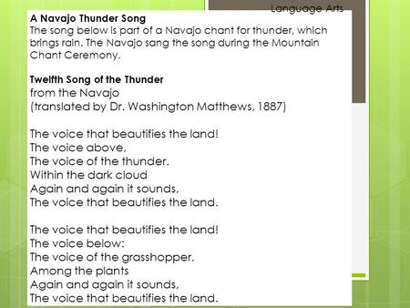 Language Arts A Navajo Thunder Song