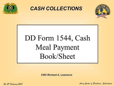 DD Form 1544, Cash Meal Payment Book/Sheet