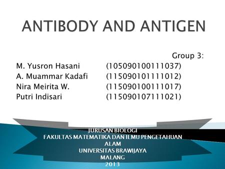 Group 3: M. Yusron Hasani(105090100111037) A. Muammar Kadafi (115090101111012) Nira Meirita W. (115090100111017) Putri Indisari(115090107111021) JURUSAN.