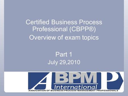 Certified Business Process Professional (CBPP®)