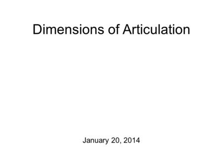 Dimensions of Articulation January 20, 2014 This Week Have a go at: Chapter 1, Exercise D Chapter 1, Exercise E Chapter 1, Exercise F Note: this is a.