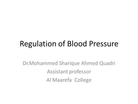 Regulation of Blood Pressure