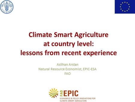 Aslihan Arslan Natural Resource Economist, EPIC-ESA FAO Climate Smart Agriculture at country level: lessons from recent experience.