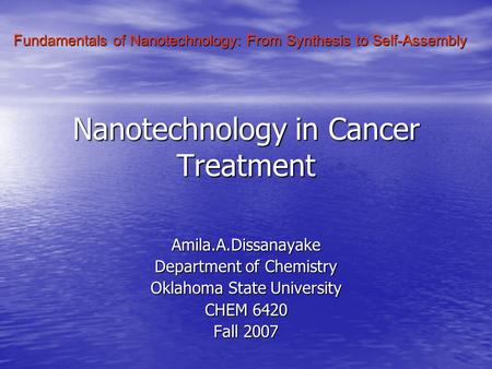 Nanotechnology in Cancer Treatment