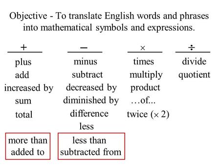 _ + plus minus times divide add subtract multiply quotient