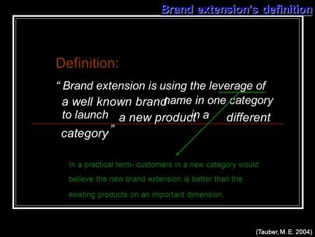 Definition: a well known brand a new product different category