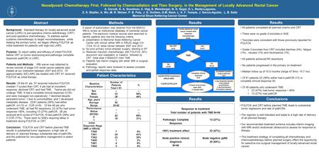 Abstract Neoadjuvant Chemotherapy First, Followed by Chemoradiation and Then Surgery, in the Management of Locally Advanced Rectal Cancer A. Cercek, K.