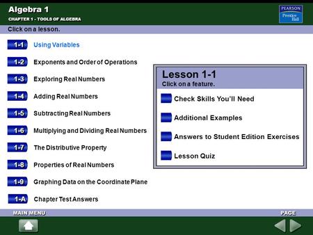 Lesson 1-1 Algebra Check Skills You’ll Need 1-5