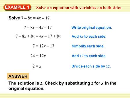 Solve an equation with variables on both sides