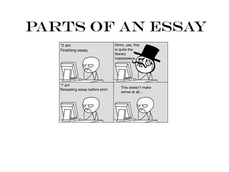 Parts of an Essay. introduction ATTENTION GRABBER 1.Quote – A quotation from an important politician, well-known author, or famous person can be a good.