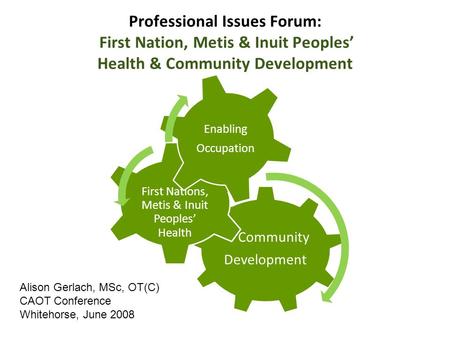 Professional Issues Forum: First Nation, Metis & Inuit Peoples’ Health & Community Development Community Development First Nations, Metis & Inuit Peoples’