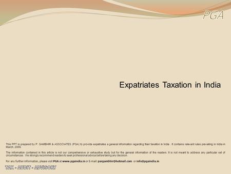 PGA Expatriates Taxation in India PGA