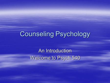 Counseling Psychology