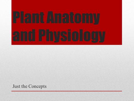 Plant Anatomy and Physiology Just the Concepts. PLANT CLASSIFICATION.