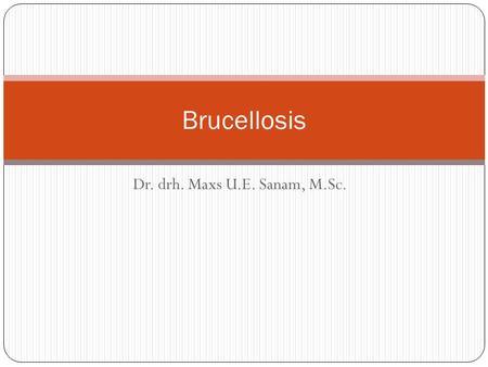 Dr. drh. Maxs U.E. Sanam, M.Sc. Brucellosis. Brucellosis, is also known as “undulant fever”, “Mediterranean fever” or “Malta fever” is a zoonosis and.