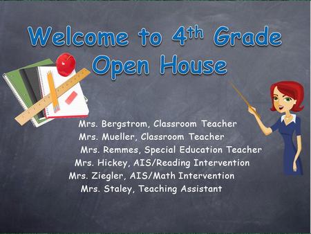 Mrs. Bergstrom, Classroom Teacher Mrs. Mueller, Classroom Teacher Mrs. Remmes, Special Education Teacher Mrs. Hickey, AIS/Reading Intervention Mrs. Ziegler,