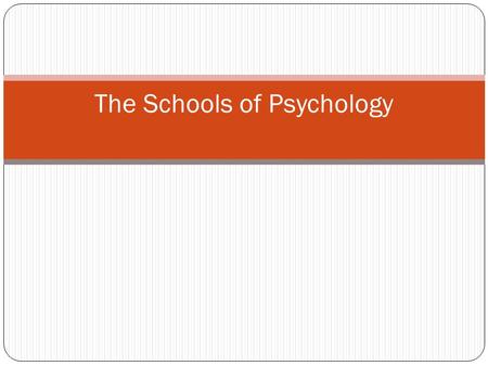 The Schools of Psychology. Several Schools or Systems of Psychology School or system is a systematic method of study guided by a set philosophy or theoretical.