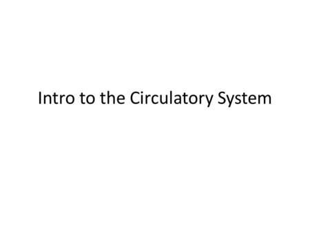 Intro to the Circulatory System