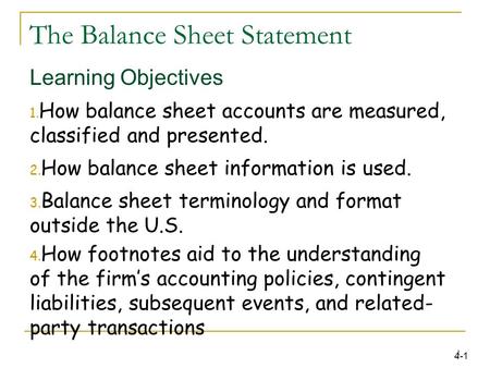 The Balance Sheet Statement