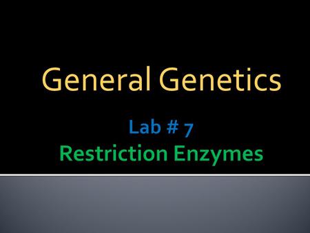 Lab # 7 Restriction Enzymes