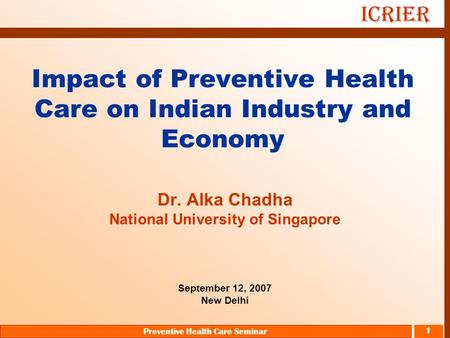 Impact of Preventive Health Care on Indian Industry and Economy