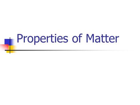 Properties of Matter. Matter Anything that has mass and takes up space Matter can take many forms and is not always visible to the eye Matter can change.