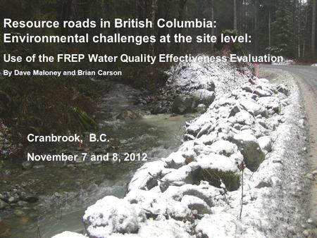 Resource roads in British Columbia: Environmental challenges at the site level: Use of the FREP Water Quality Effectiveness Evaluation By Dave Maloney.