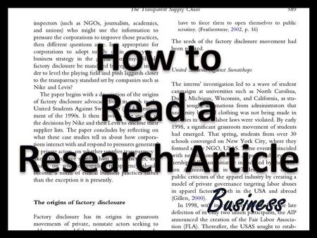 How to Read a Research Article