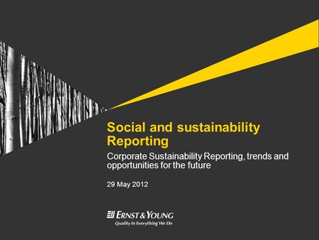 Social and sustainability Reporting Corporate Sustainability Reporting, trends and opportunities for the future 29 May 2012.