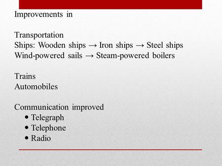 Improvements in Transportation