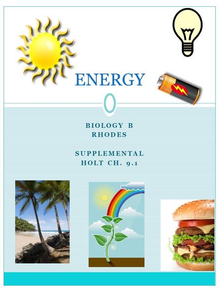 BIOLOGY B RHODES SUPPLEMENTAL HOLT CH. 9.1 ENERGY.