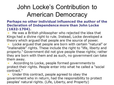 John Locke’s Contribution to American Democracy