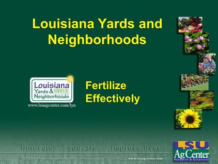 Louisiana Yards and Neighborhoods Fertilize Effectively www.lsuagcenter.com/lyn.