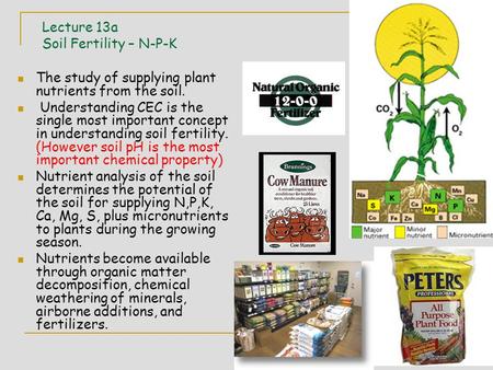 Lecture 13a Soil Fertility – N-P-K