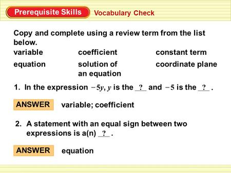 Copy and complete using a review term from the list below.