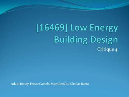 [16469] Low Energy Building Design