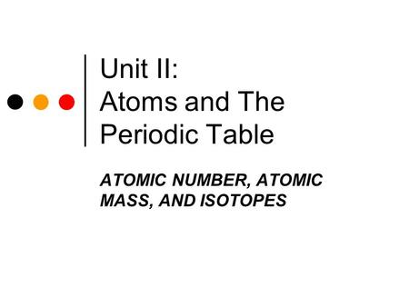 Unit II: Atoms and The Periodic Table