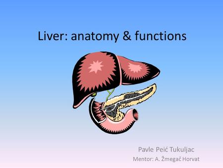 Liver: anatomy & functions Pavle Peić Tukuljac Mentor: A. Žmegač Horvat.