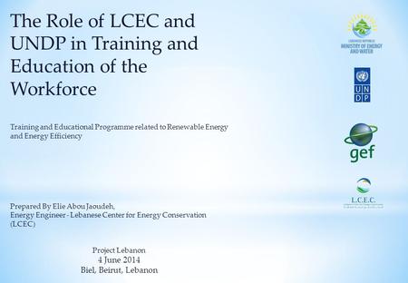 The Role of LCEC and UNDP in Training and Education of the Workforce Training and Educational Programme related to Renewable Energy and Energy Efficiency.