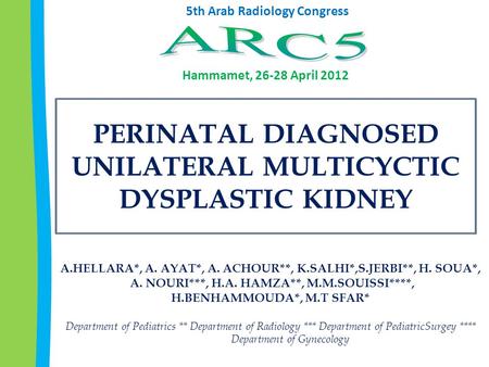 PERINATAL DIAGNOSED UNILATERAL MULTICYCTIC DYSPLASTIC KIDNEY A.HELLARA*, A. AYAT*, A. ACHOUR**, K.SALHI*,S.JERBI**, H. SOUA*, A. NOURI***, H.A. HAMZA**,